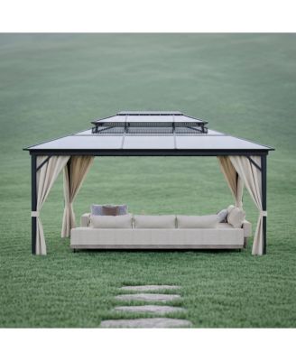 12 x 16 FT Hardtop Gazebo for Backyard Patio with Double Roof and Aluminum Frame and PC Panels