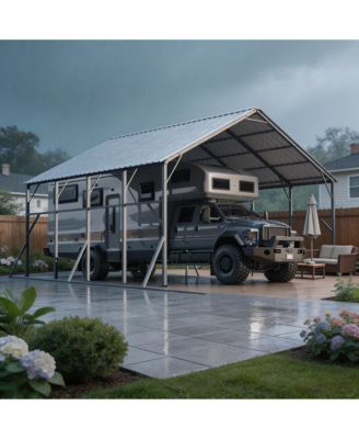20 x 20 FT Vertical Roof Metal Carport, Heavy Duty Galvanized Steel Car Garage with Iron Frame, Vehicle Shelter for Cars Trucks