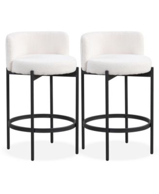 Upholstered Boucle Counter Stools Set of 2 with Comfortable Curved Back