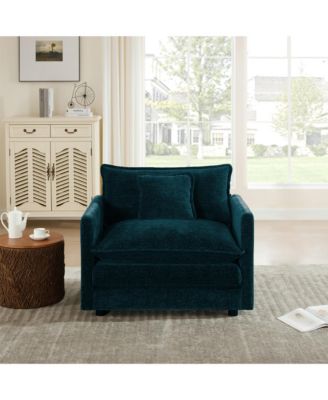 Comfy Deep Single Seat Sofa Upholstered Reading Armchair Living Room Chair  Chenille Fabric , 1 Toss Pillow
