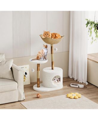 50-Inch Multi-Level Wood Cat Tree for Large Cats, Modern Tower with Scratching Posts, Perch and Bed, Minimalist Furniture, Fits Home Decor