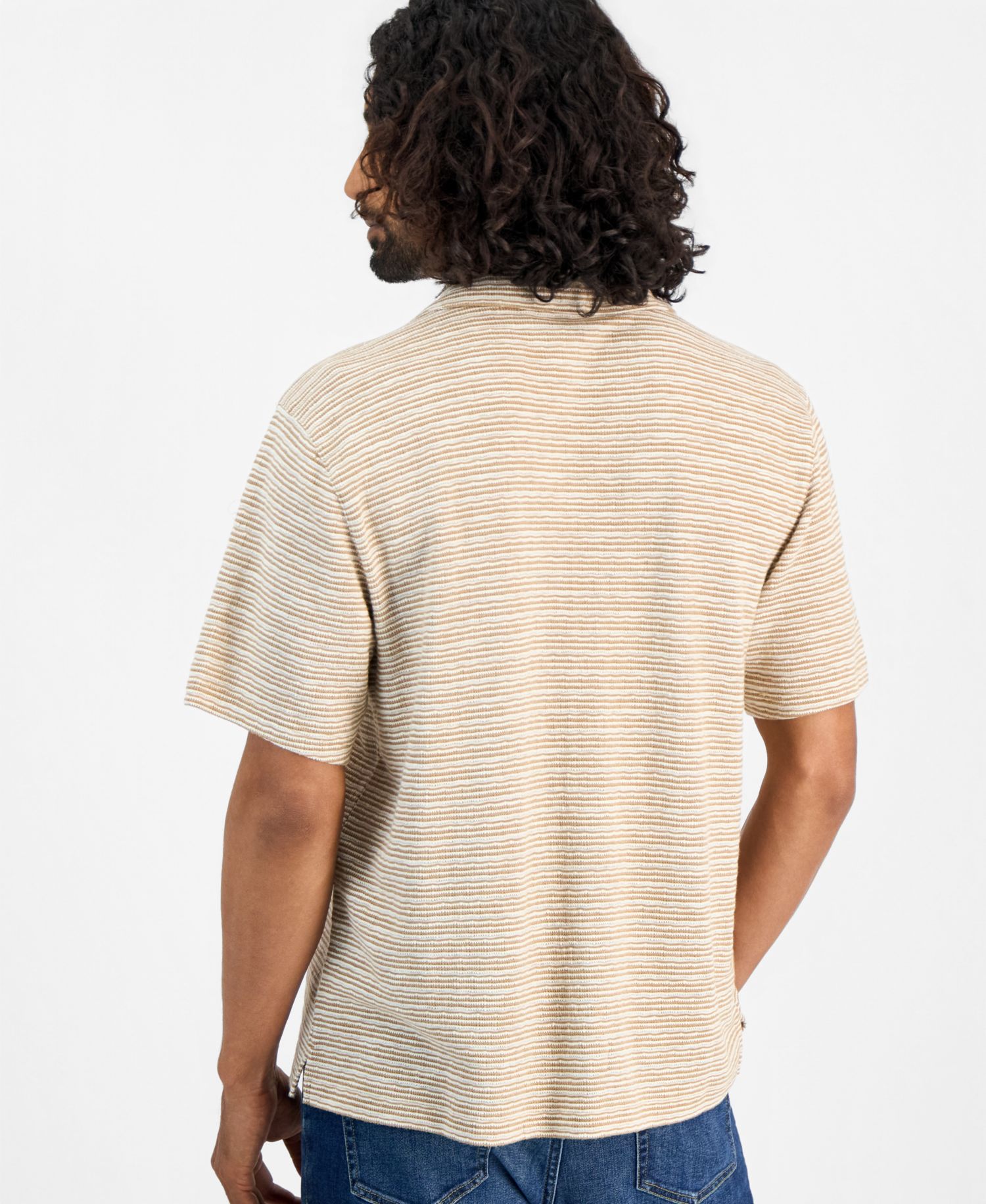 Men's Short-Sleeve Wave Textured Camp Collar Shirt