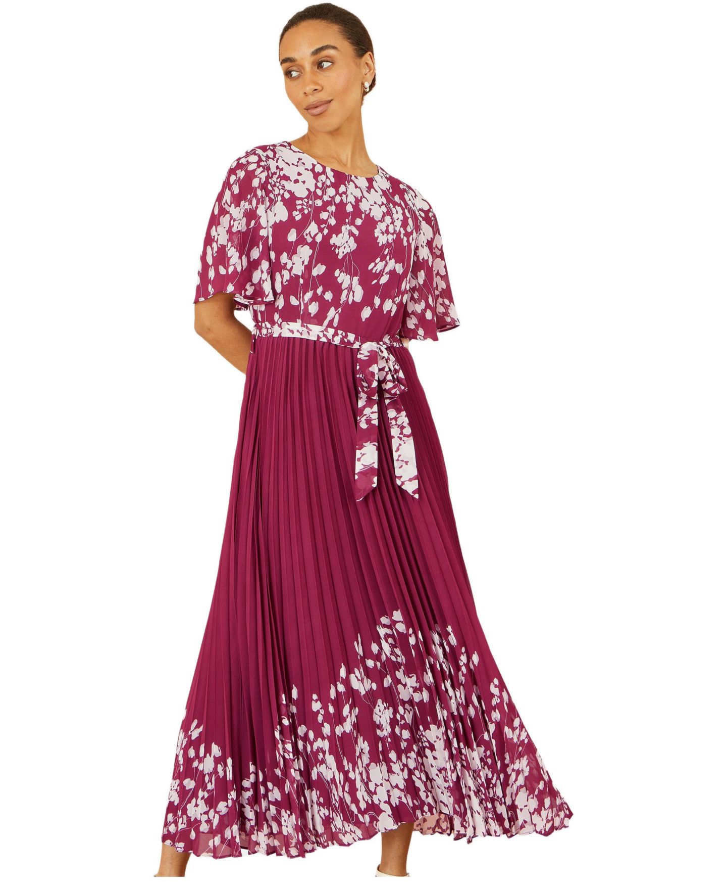 Женское платье Yumi Short Sleeve Pleated Midi, цвет: Бордовый — фото 5
