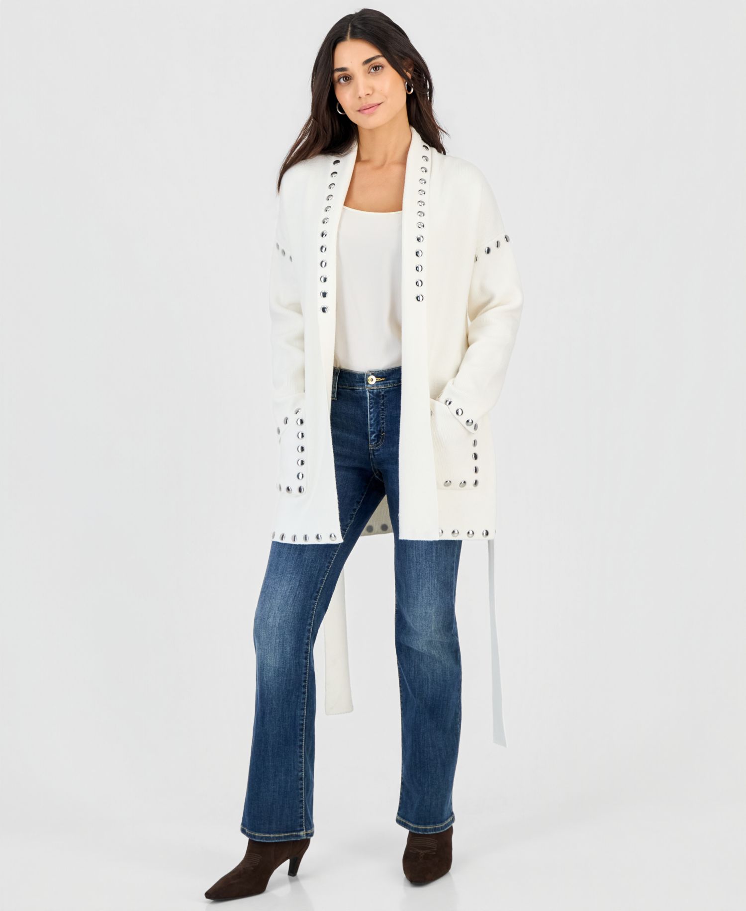 Petite Studded Belted Cardigan