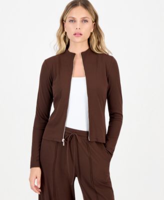 Petite Mock-Neck Zip-Front Top