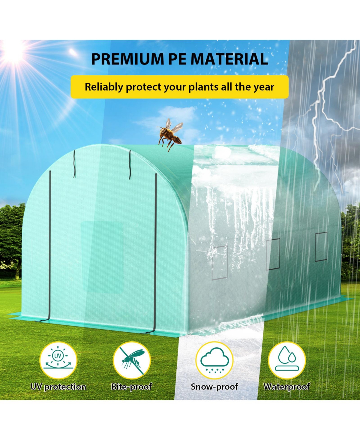 homfan Walk Greenhouse with Steel Frame Plaid Plant House Shelves and Roll-Up Windows for Garden Backyard Patio