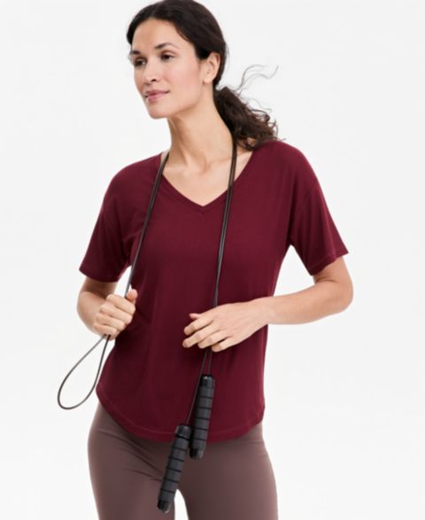 Женская футболка ID Ideology Ribbed Relaxed-Fit V-Neck, цвет: Тёмный ржавый