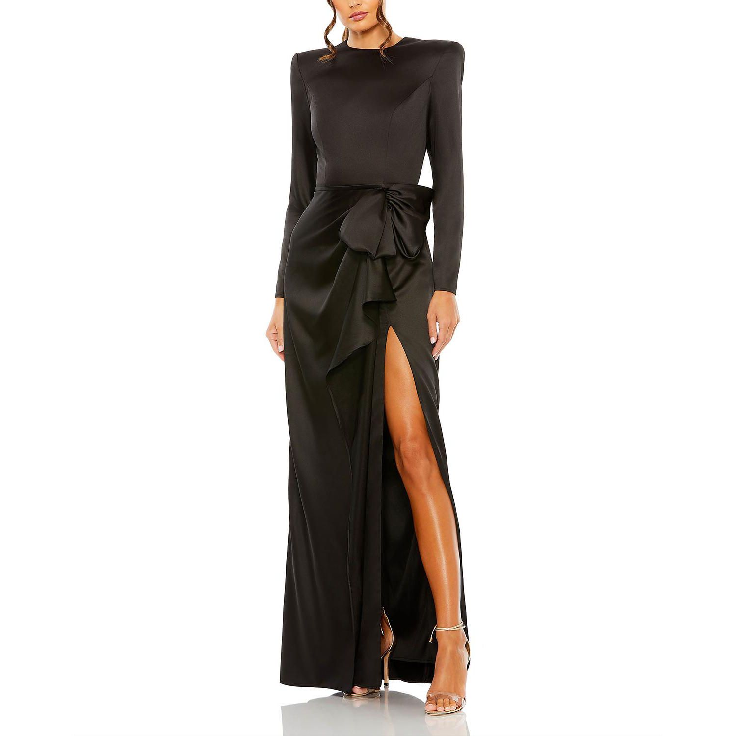 Women's Long Sleeve Sequin Column Gown with Side Knot