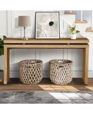 60" Antique Farmhouse Console Table, with Double Board Suspension Design, Solid Wood Sofa Table, for Hallway Living Room