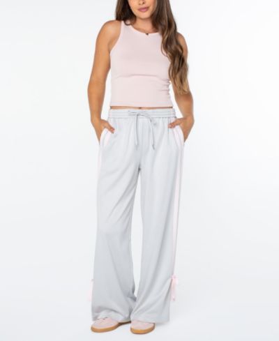 Celebrity Pink Juniors' Wide-Leg Bow-Detail Track Pants