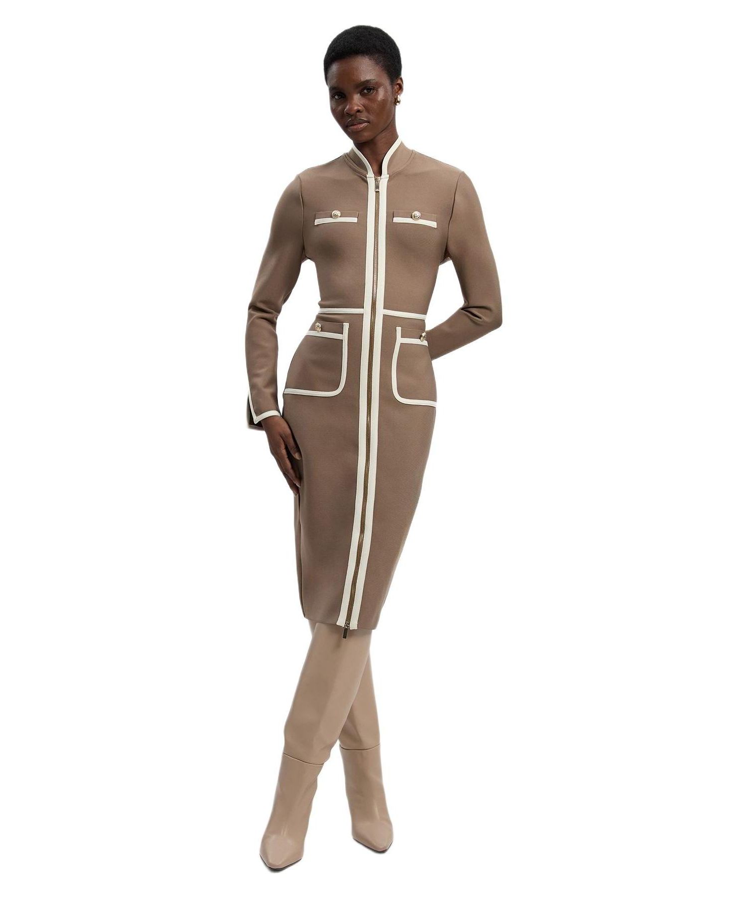 Women's Bandage Military Piping Midi Dress