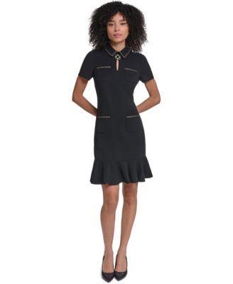 Women's Brooch Scuba Crepe Sheath Dress