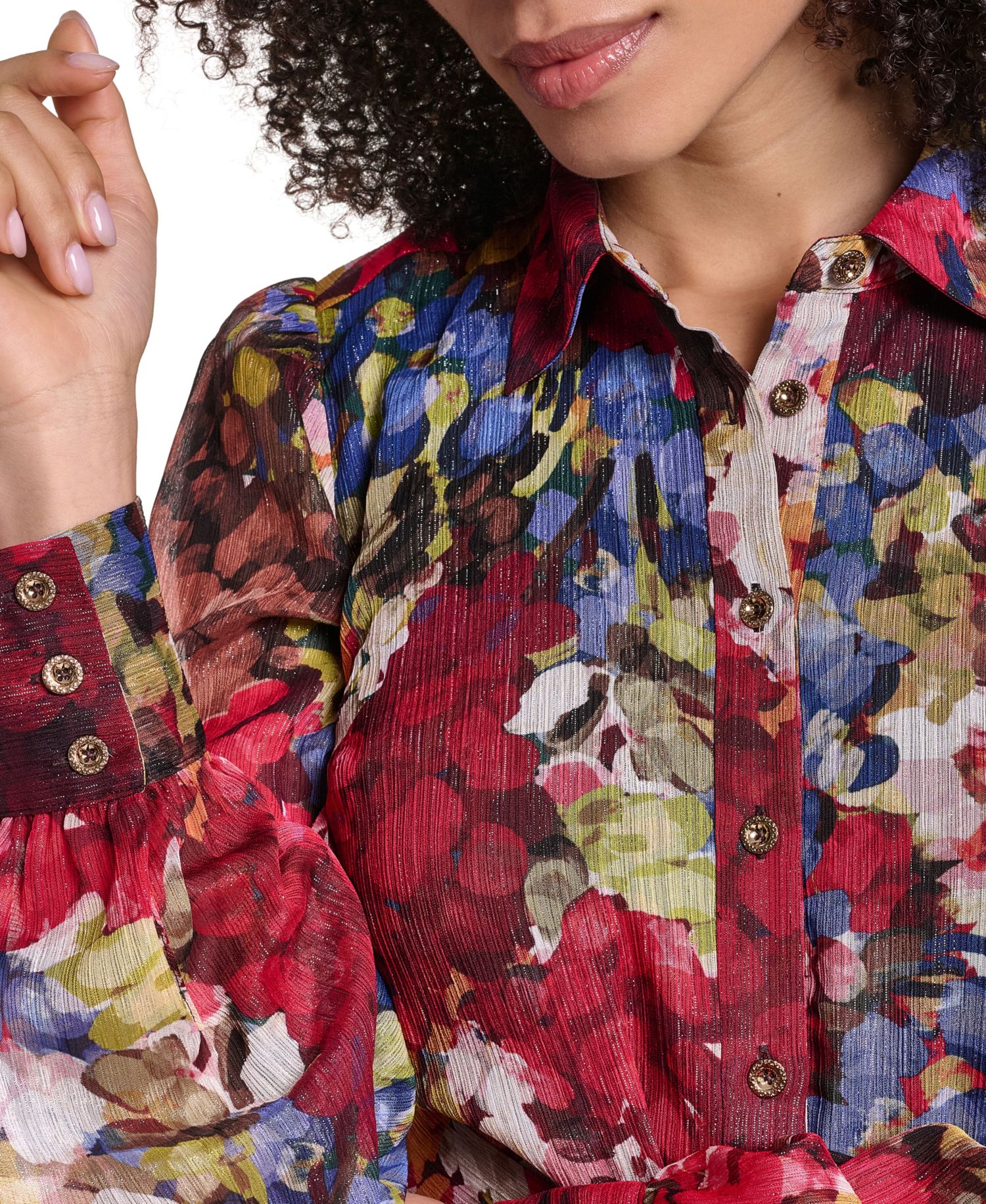 Women's Printed Metallic Chiffon Shirtdress