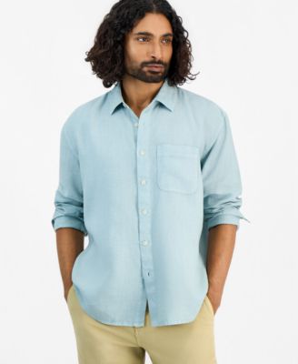 Men's 100% Linen Relaxed Long-Sleeve Garment-Dyed Shirt