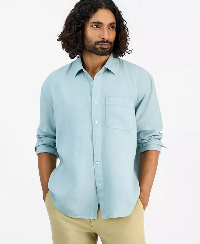 Men's 100% Linen Relaxed Long-Sleeve Garment-Dyed Shirt
