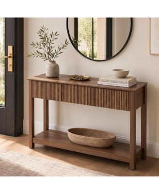 Wave-Texture 3-Drawer Console Table, Vintage Modern Entryway Table, Multi-Use Living Room Side Table, Bedroom Vanity Table, Home Storage Table