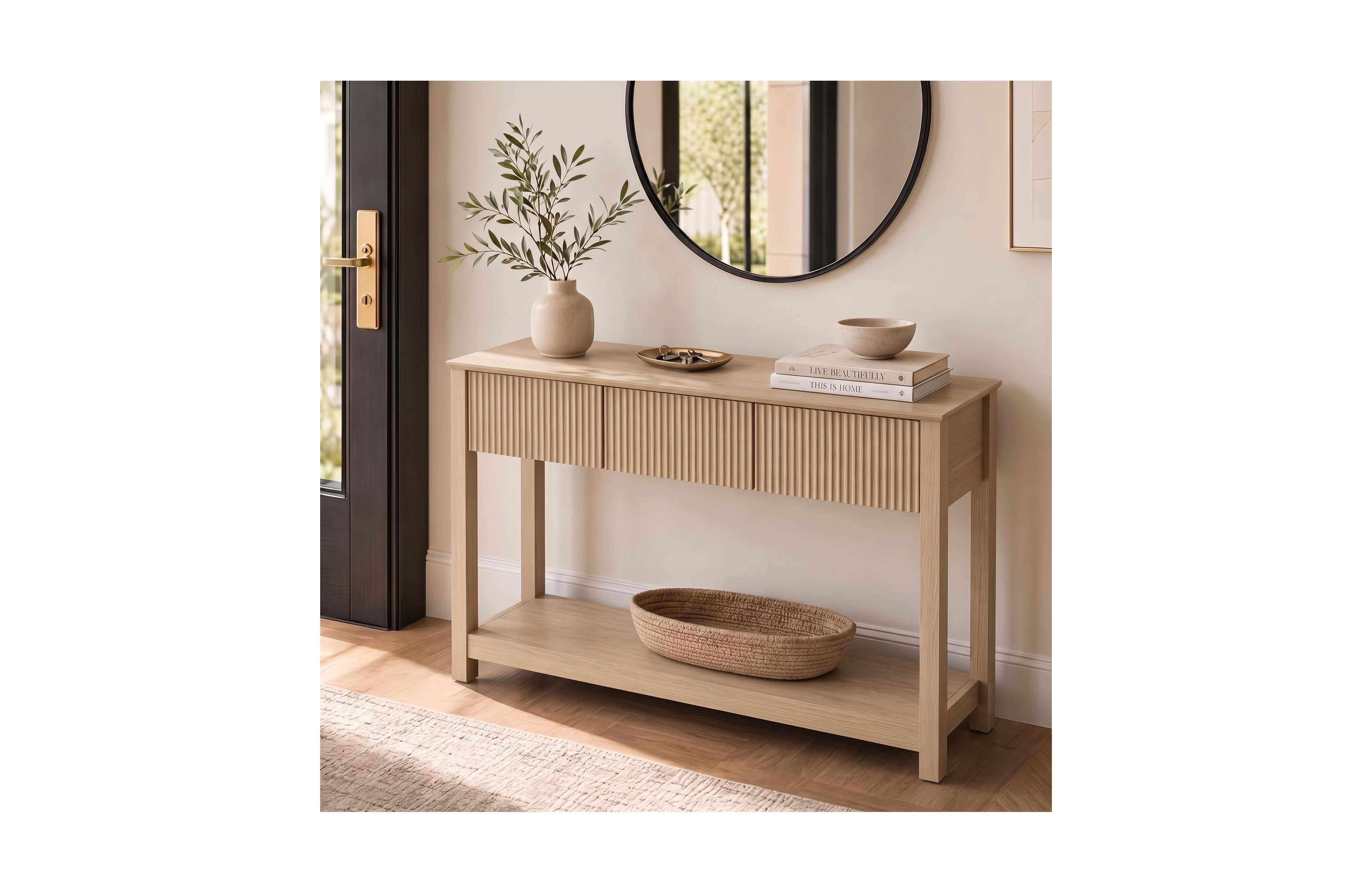homfan Wave-Texture 3-Drawer Console Table, Vintage Modern Entryway Multi-Use Living Room Side Bedroom Vanity Home Storage Table