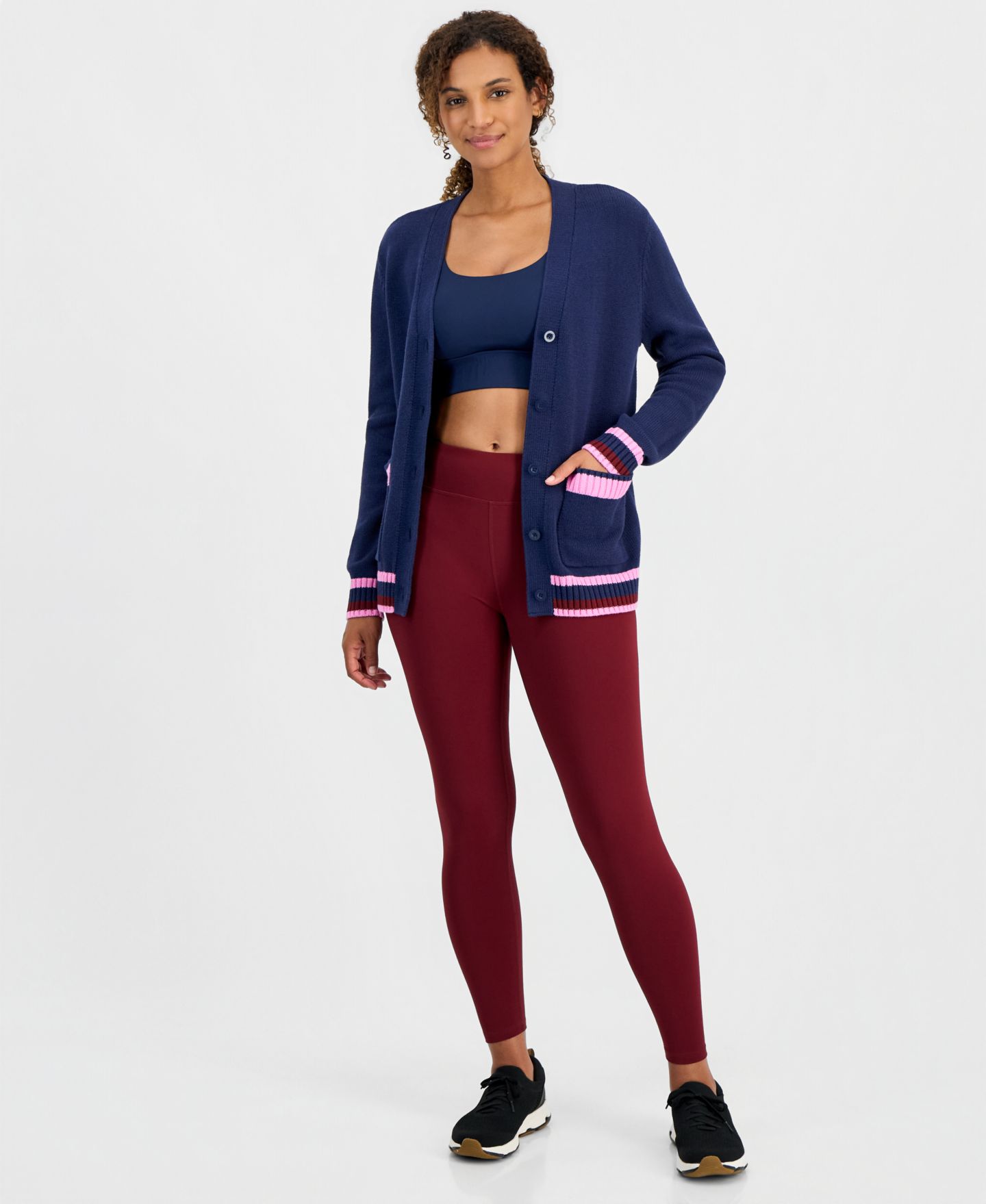 Женский кардиган ID Ideology Colorblock V-Neck Long-Sleeve Cardigan, цвет: Индиго морской — фото 2