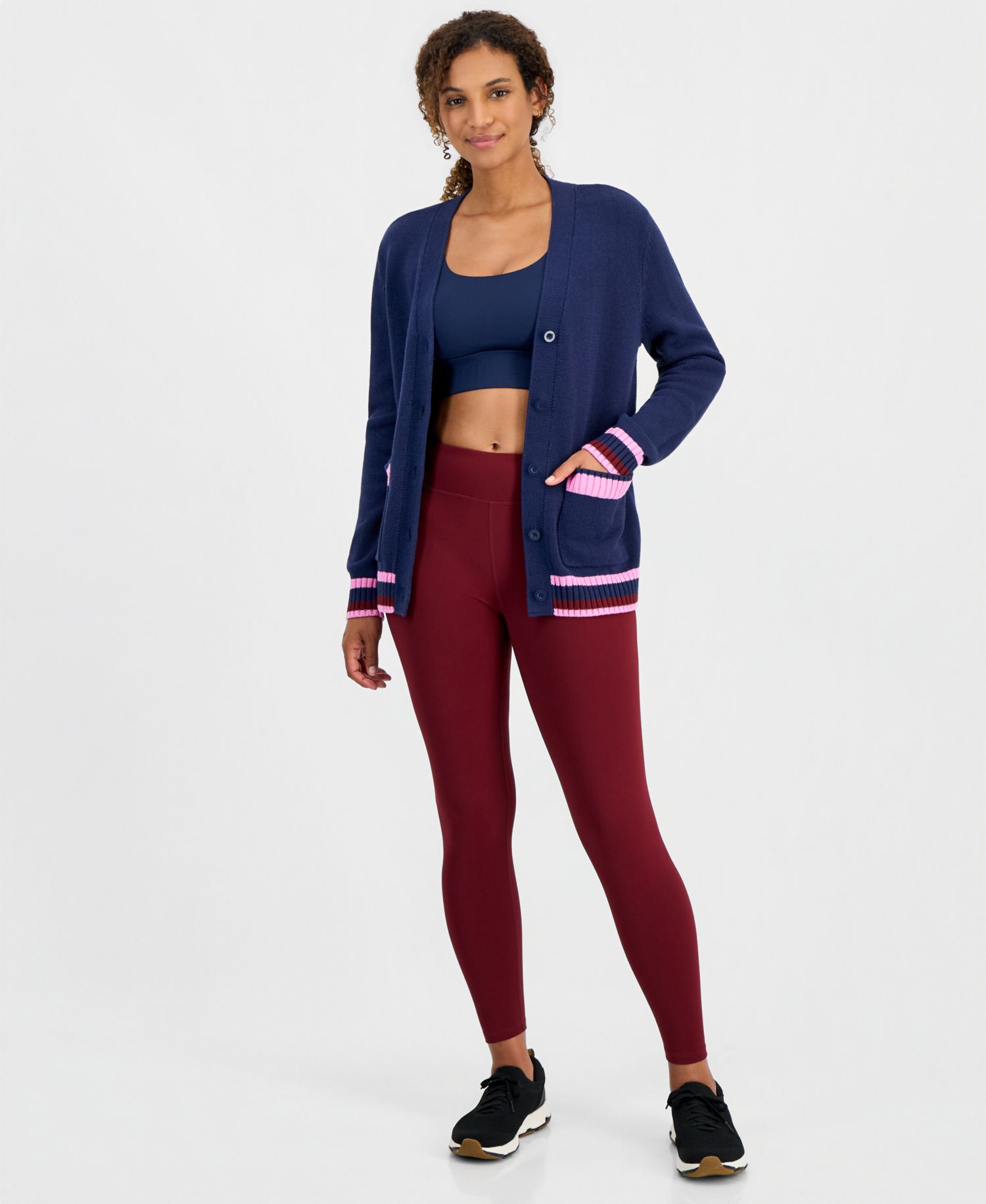 Women's Colorblock V-Neck Long-Sleeve Cardigan
