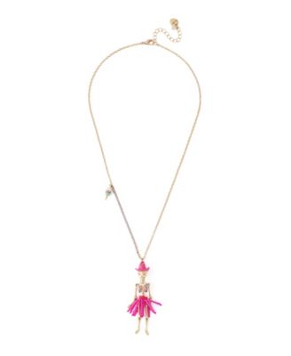Imitation Pearl Spooky Cowgirl Skeleton Pendant Necklace