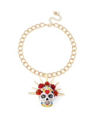 Faux-Stone Sugar Skull Bride Pendant Necklace