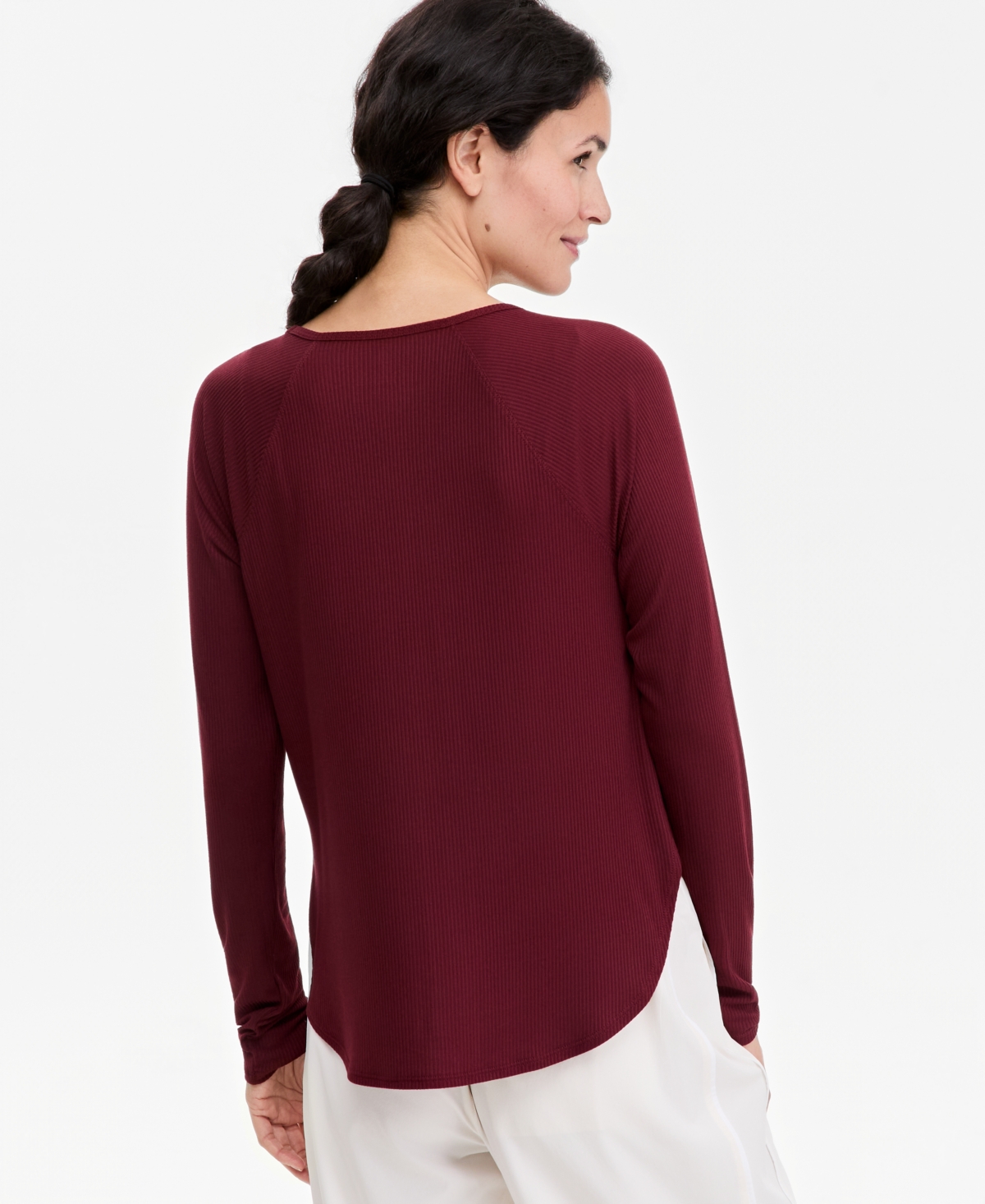 Id Ideology Women's Ribbed Crewneck Long-Sleeve T-Shirt, Macy's Exclusive