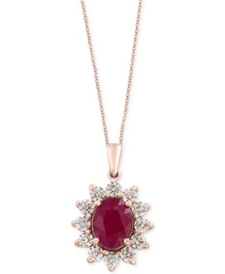 EFFY Collection - Certified Ruby (1-9/10 ct. t.w.) and Diamond (9/10 ct. t.w.) Pendant Necklace in 14k Rose Gold