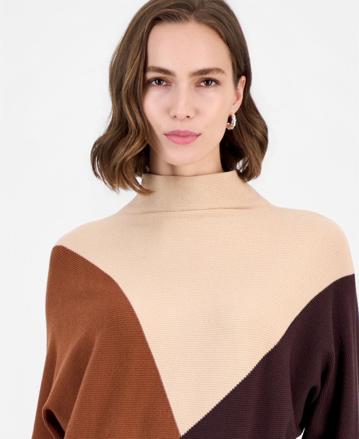 T Tahari Women's Colorblock Dolman-Sleeve Funnel-Neck Pullover