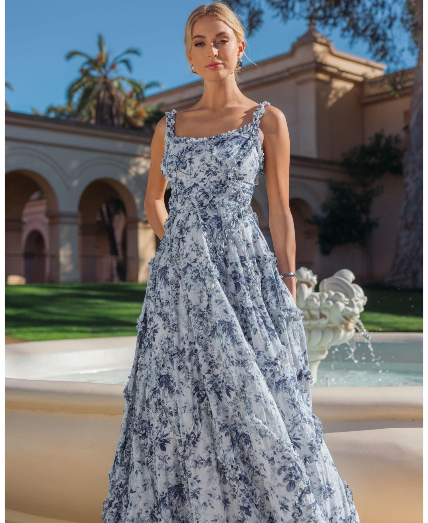 Women's Floral Cotton Ruffle Square Neck Ankle Dress