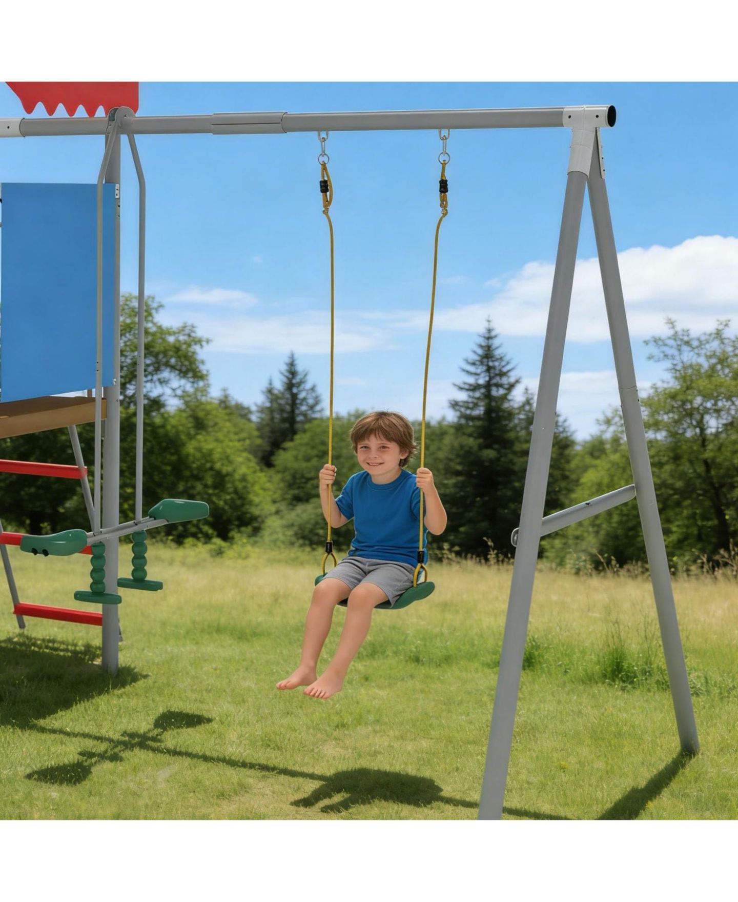Детские игрушки homfan 112 x 110 x 97 in Kids Outdoor Treehouse with Swing and Slides, Backyard Metal Frame Play Set for Children — фото 3