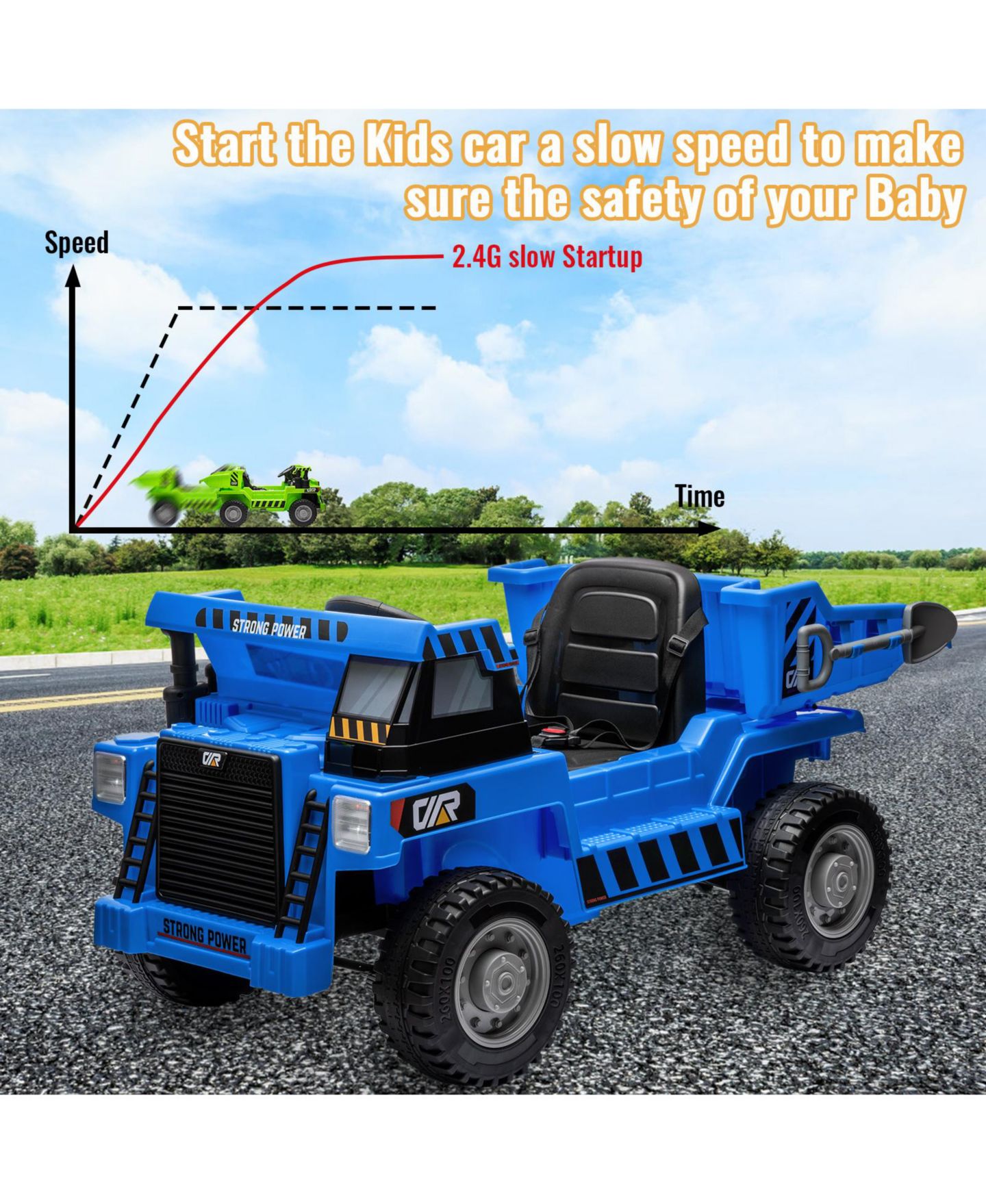 Детская игрушка homfan Construction Truck, 48.8" x 22.4" x 14.2", 12V Electric Ride-On with 4 MPH Speed, 3–6 лет — фото 6