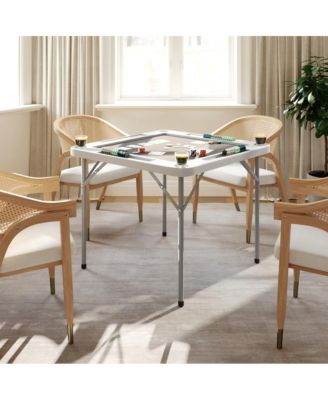 Tannin 34.5" Square White Folding Card Game Table for 4-Players with a Felt Playing Surface and Cup Holders