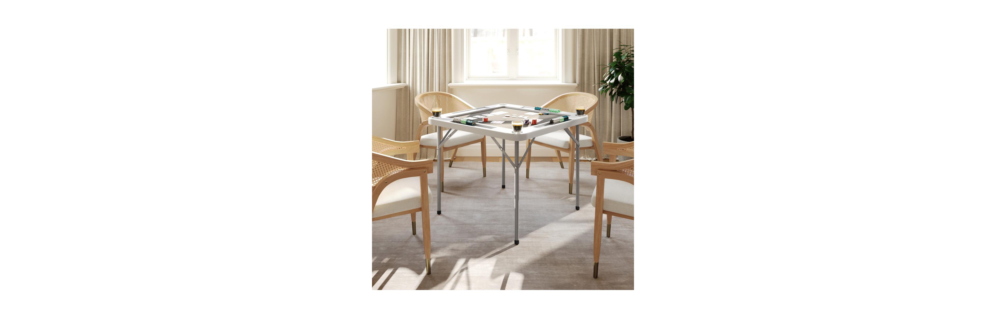 Emma+Oliver Tannin 34.5" Square White Folding Card Game Table for 4-Players with a Felt Playing Surface and Cup Holders