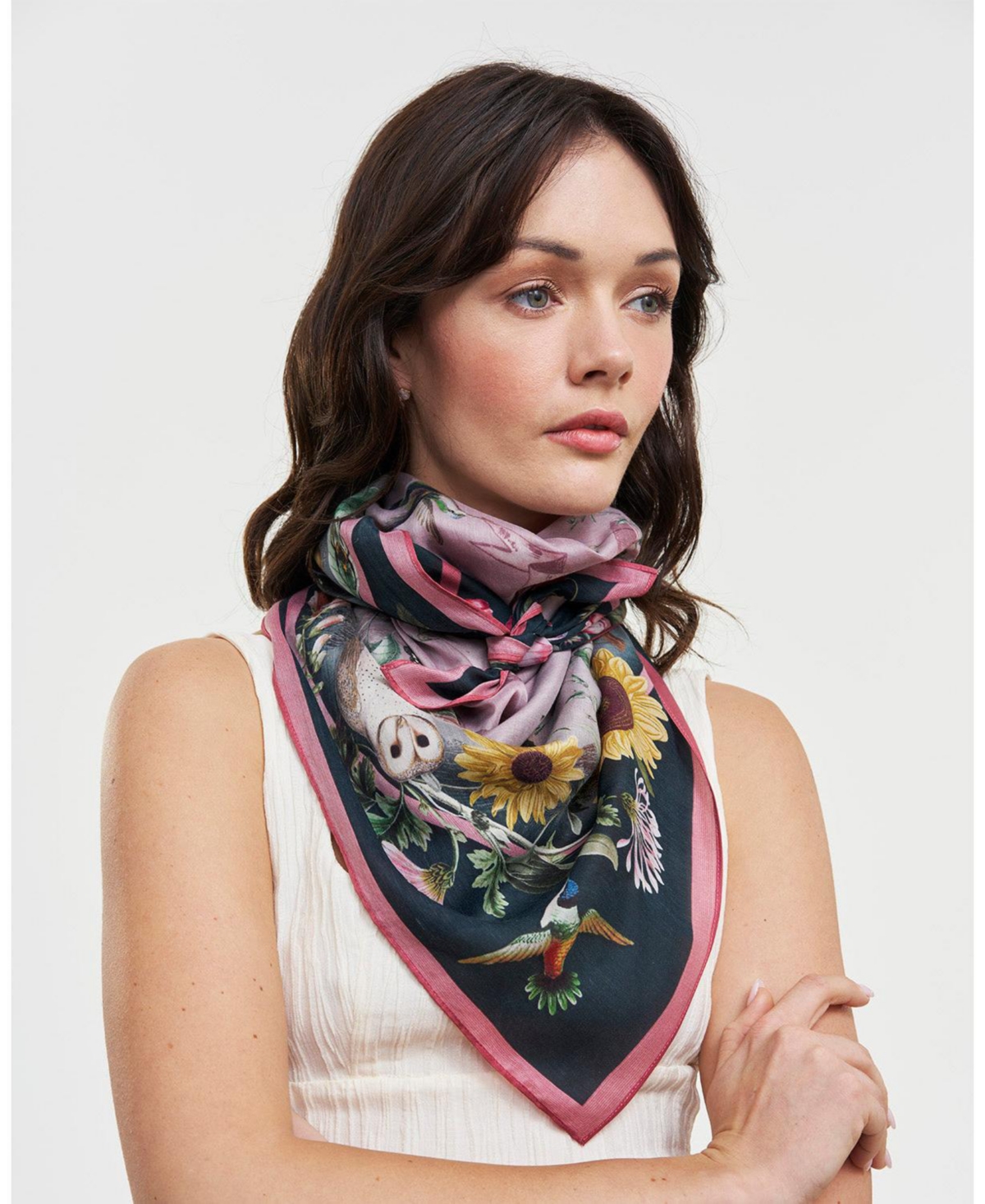 Fable England Women's Circe Narrative Silk Blend Teal Square Scarf