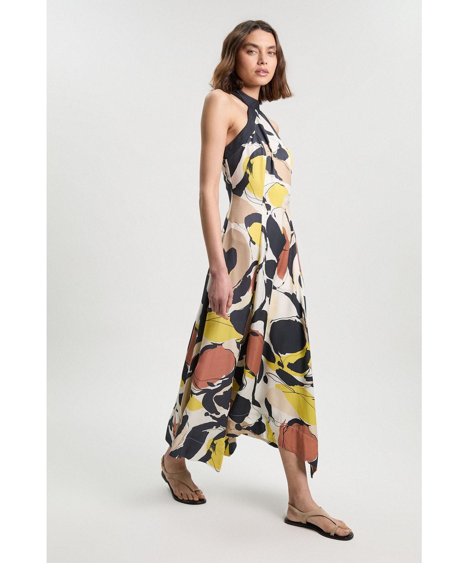 Women's Petite Abstract Print Halter Maxi Dress