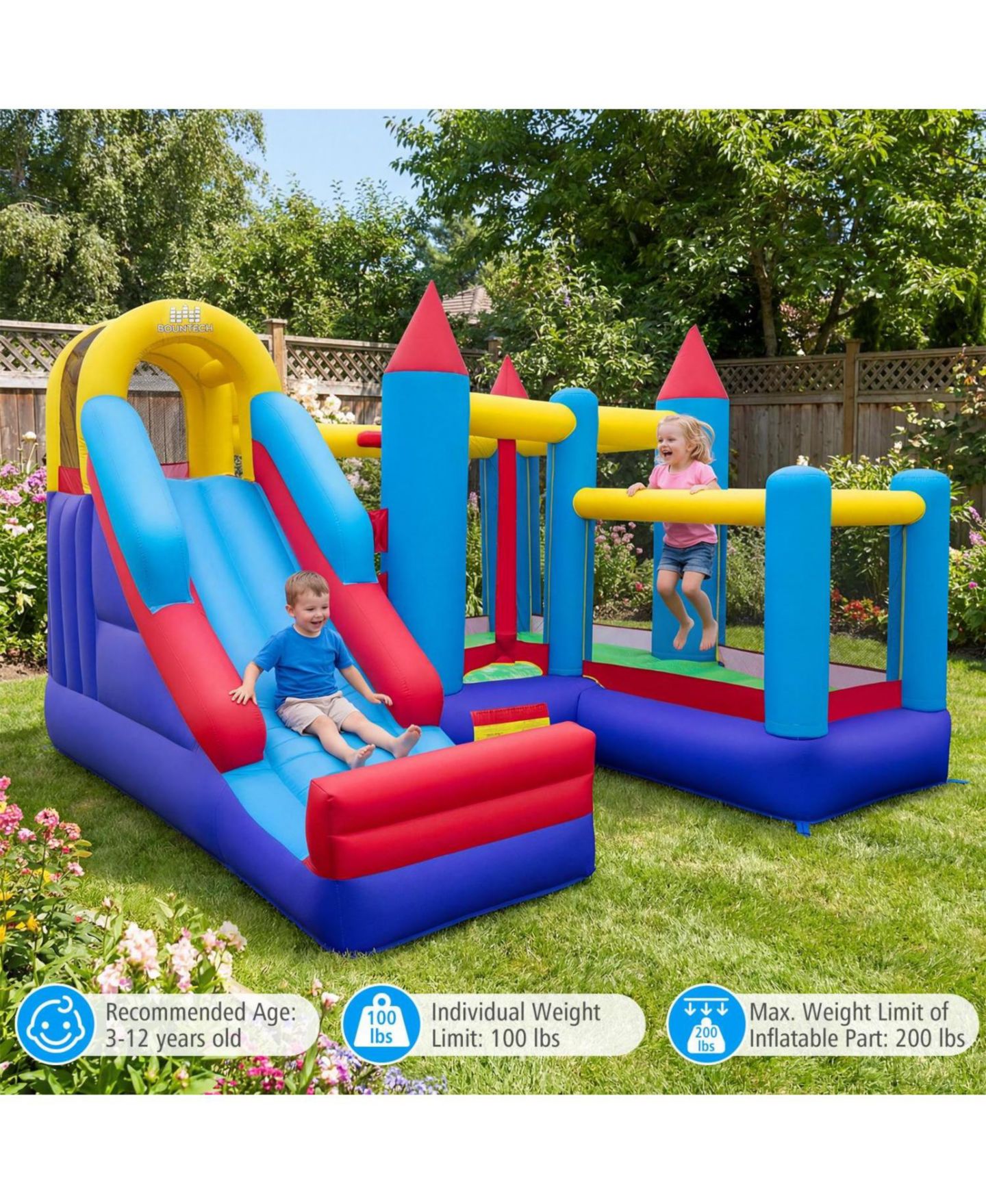 Детская игрушка Slickblue Kids Inflatable Bounce House with Slide and Included Blower, 3–12 лет, цвет: Разноцветный — фото 5