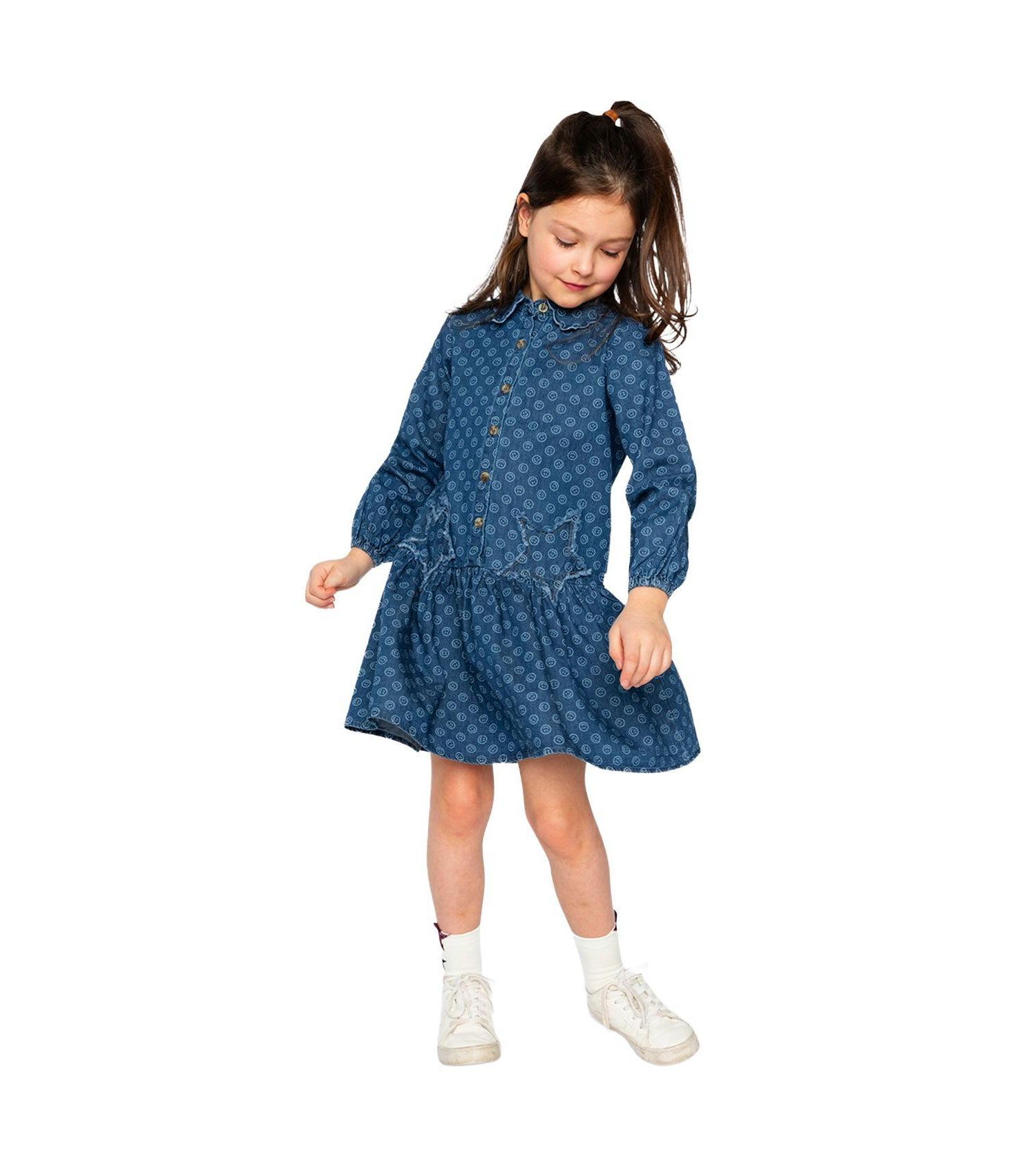 Little and Big Girl 6-14Y Shirt Dress Smiley Print