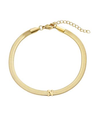 Tarnish Resistant Gold Initial Herringbone Chain Bracelet