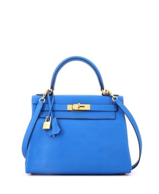Kelly 28 Handbag Blue Evercolor with Gold Hardware