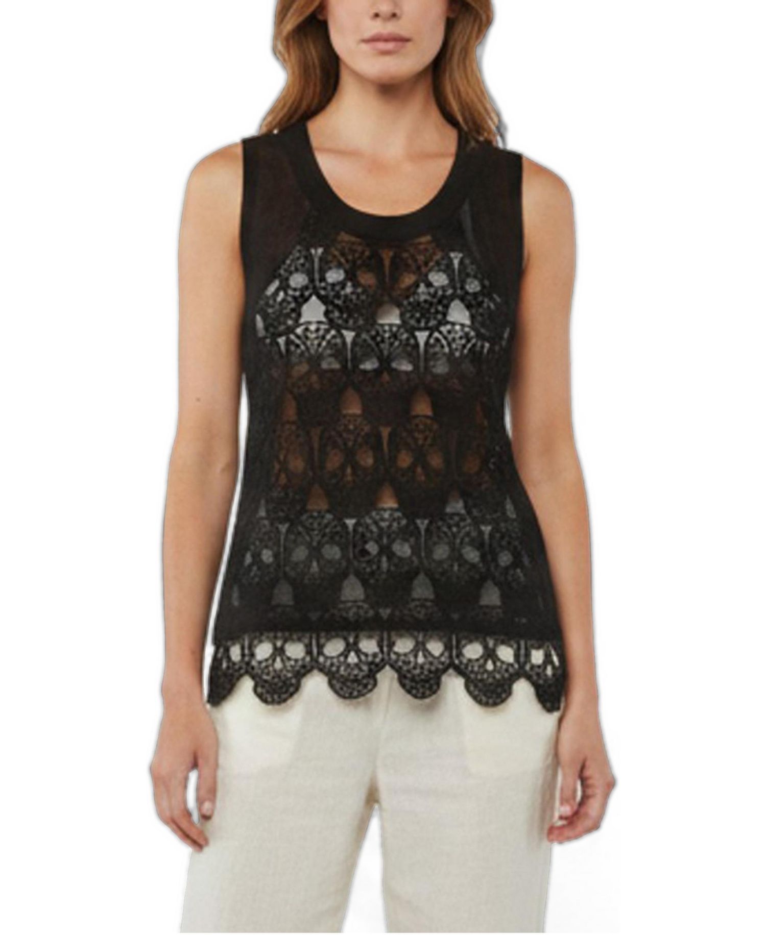 Women's Philipp Plein Sheer Skull Lace Tank Top
