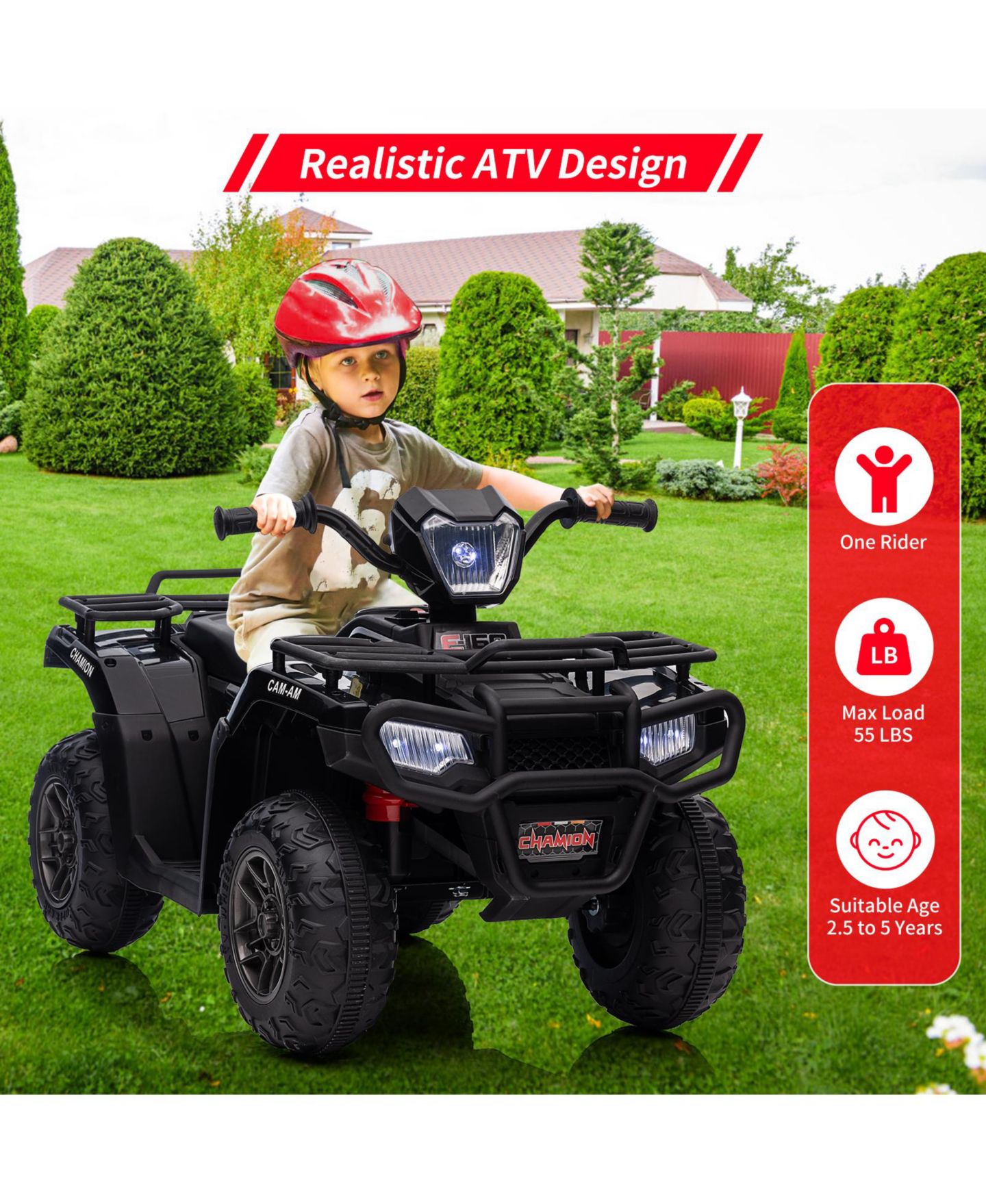 Детская игрушка homfan 12V Battery Powered 4-Wheel Ride-On ATV, 33.1" L x 20.9" W x 12.0" H, Ages 3-6, цвет: Чёрный — фото 5