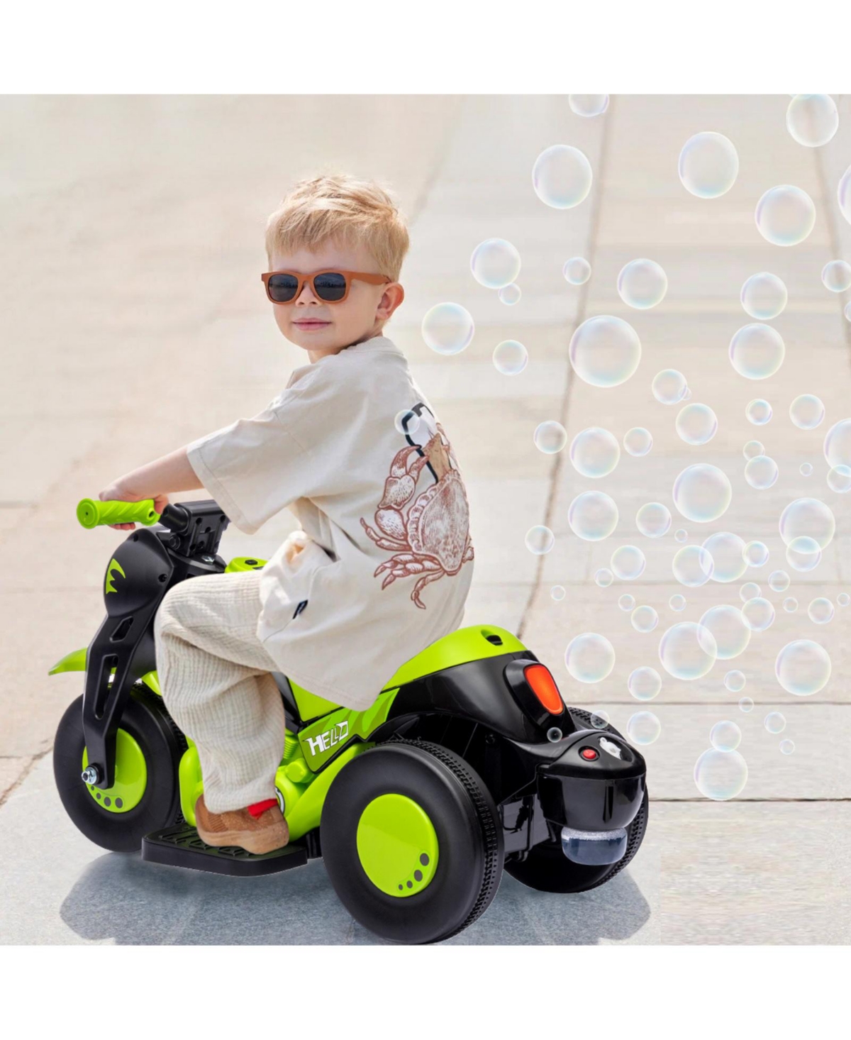 homfan 23.2x10.2x13.6 in 6V Kids Battery Powered Ride-On Bubble Car, Push Button Start, for Toddlers Outdoor Fun - Green