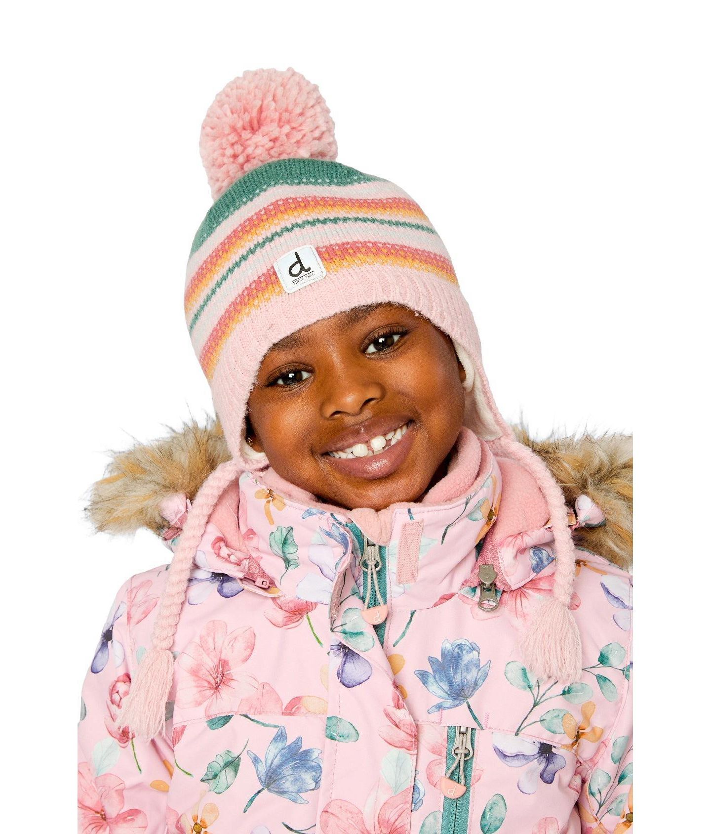 Шапка Deux par Deux Winter Peruvian Knit Hat для девочек, цвет: Розовый / Зелёный — фото 2