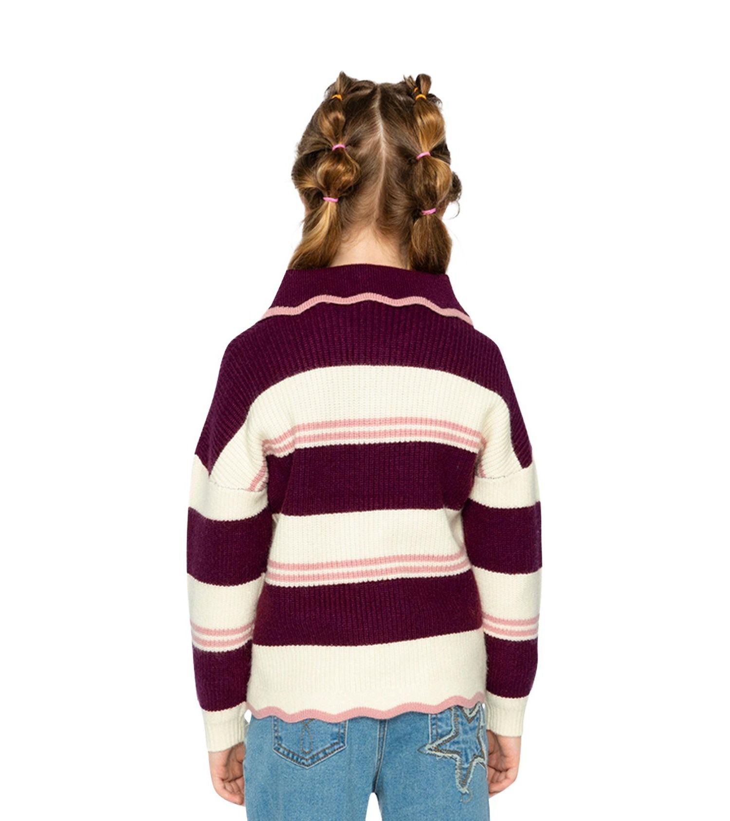 Little and Big Girl 6-14 Years Scalloped Collar Sweater
