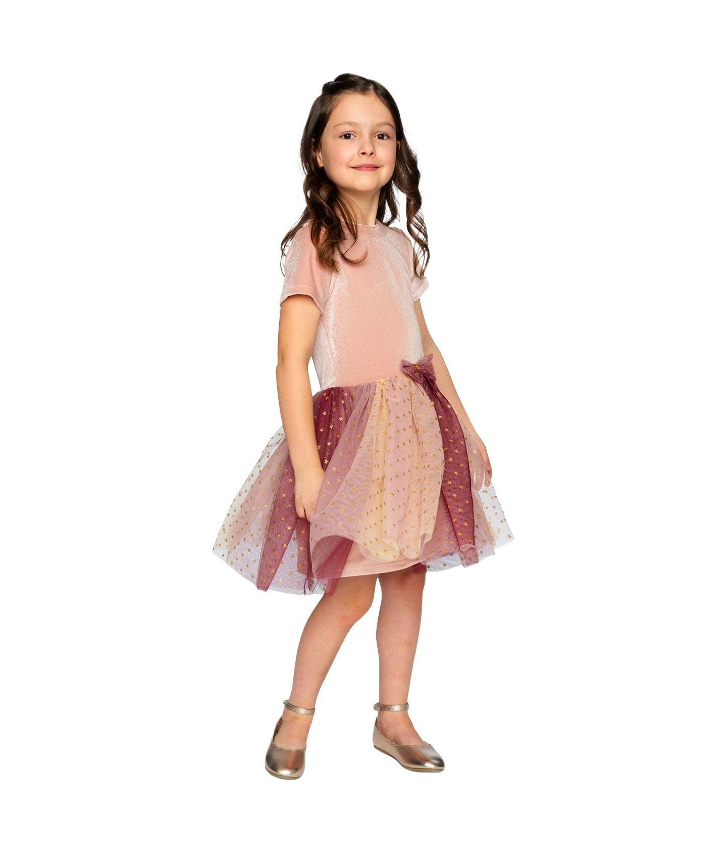 Платье Deux par Deux Bi-Material Dress with Gradient Print Skirt для девочек-малышей, цвет: Розовый — фото 2
