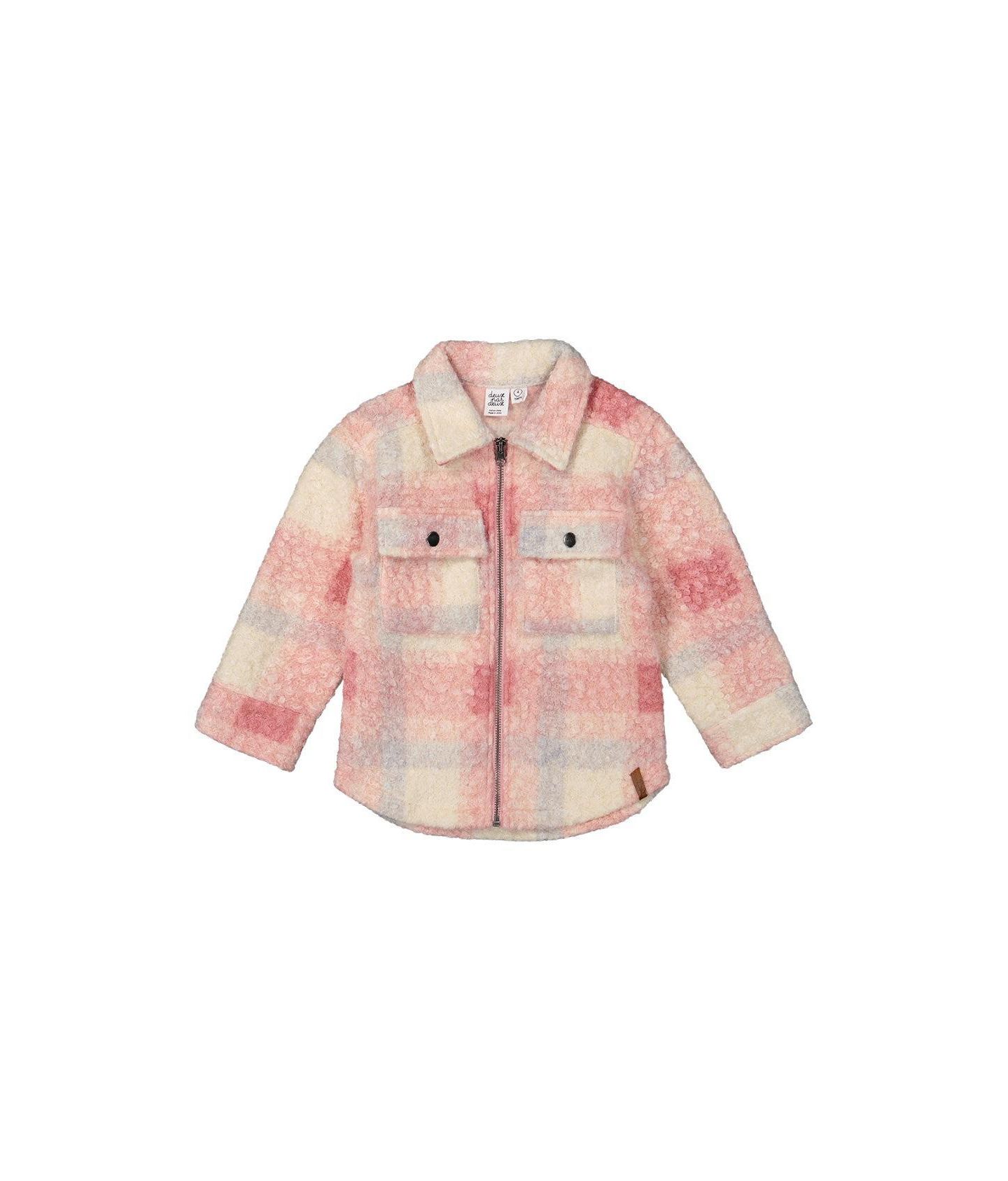 Рубашка Deux par Deux Zipped Plaid Overshirt with Chest Pockets для девочек, цвет: Бежевый / Розовый — фото 1
