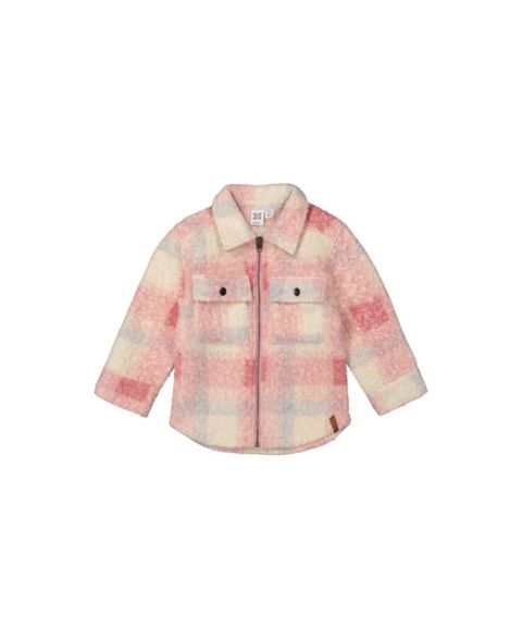 Рубашка Deux par Deux Zipped Plaid Overshirt with Chest Pockets для девочек, цвет: Бежевый / Розовый