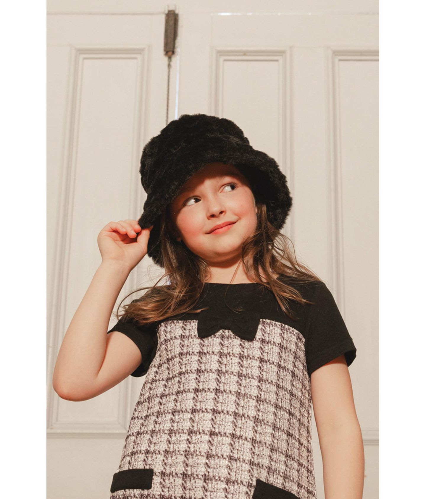 Панама Deux par Deux Faux Fur Bucket Hat для девочек, цвет: Чёрный — фото 3