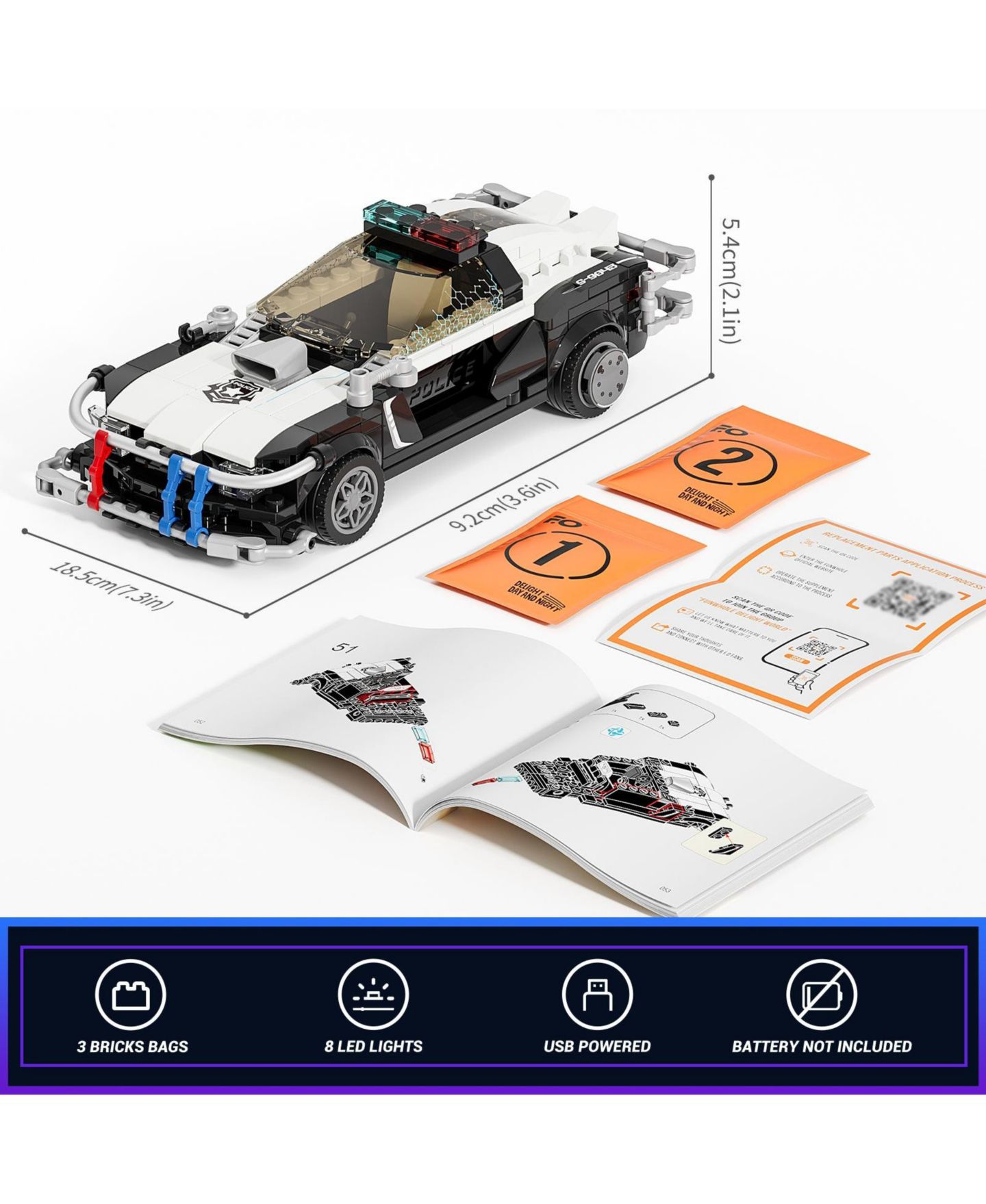 Детский конструктор Lumibricks Cyberpunk Police Patrol Car 372-Piece Lighted Building Set, Ages 8-10 — фото 10