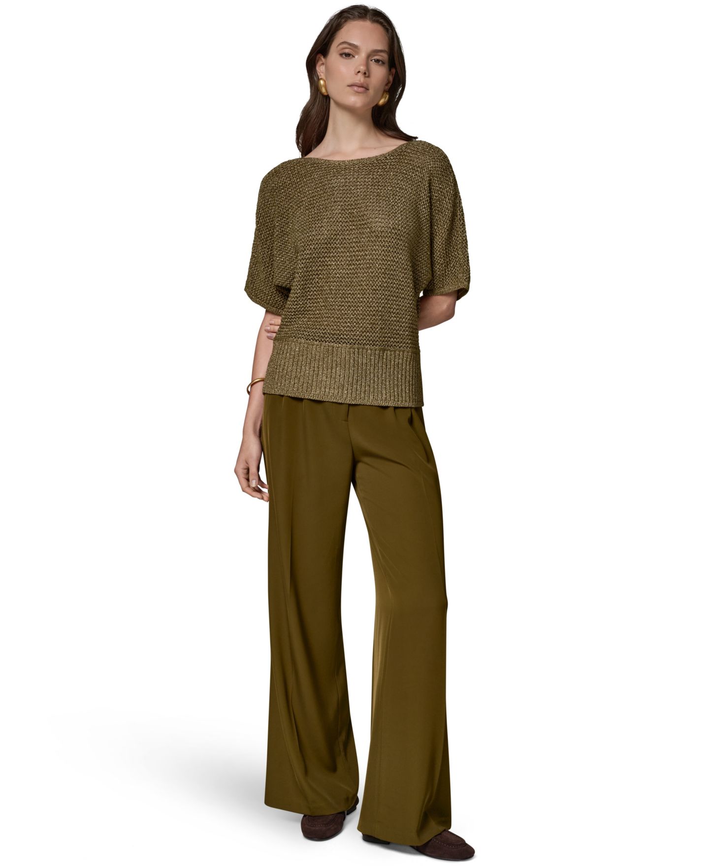 Женский свитер Donna Karan New York Petite Crewneck, цвет: Оливковый — фото 2